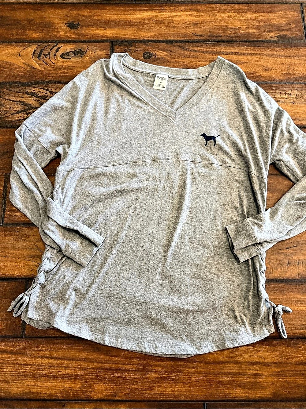 Pink Victoria's Secret Gray Long Sleeve Top with Lace Up Sides